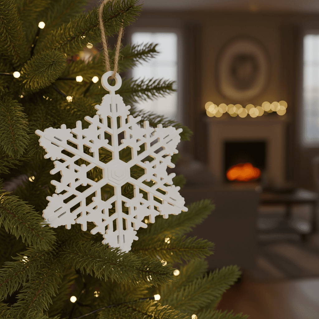 3D Printed Snowflake Ornaments — Set of 6 Unique Designs — 4