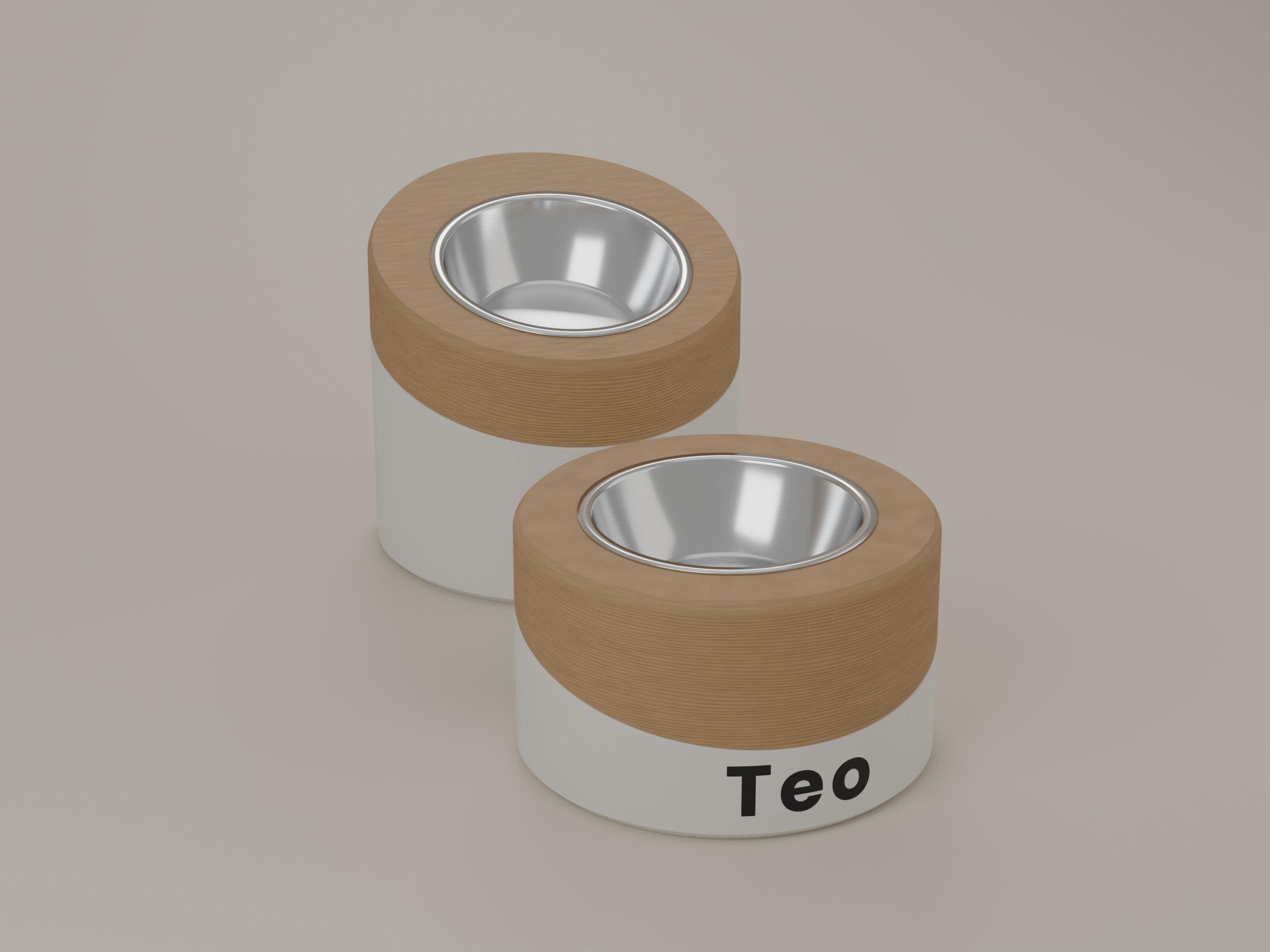 Personalized Raised Bowl Stand, Wood Look with Stainless Steel Bowl — photo 1 sur 10
