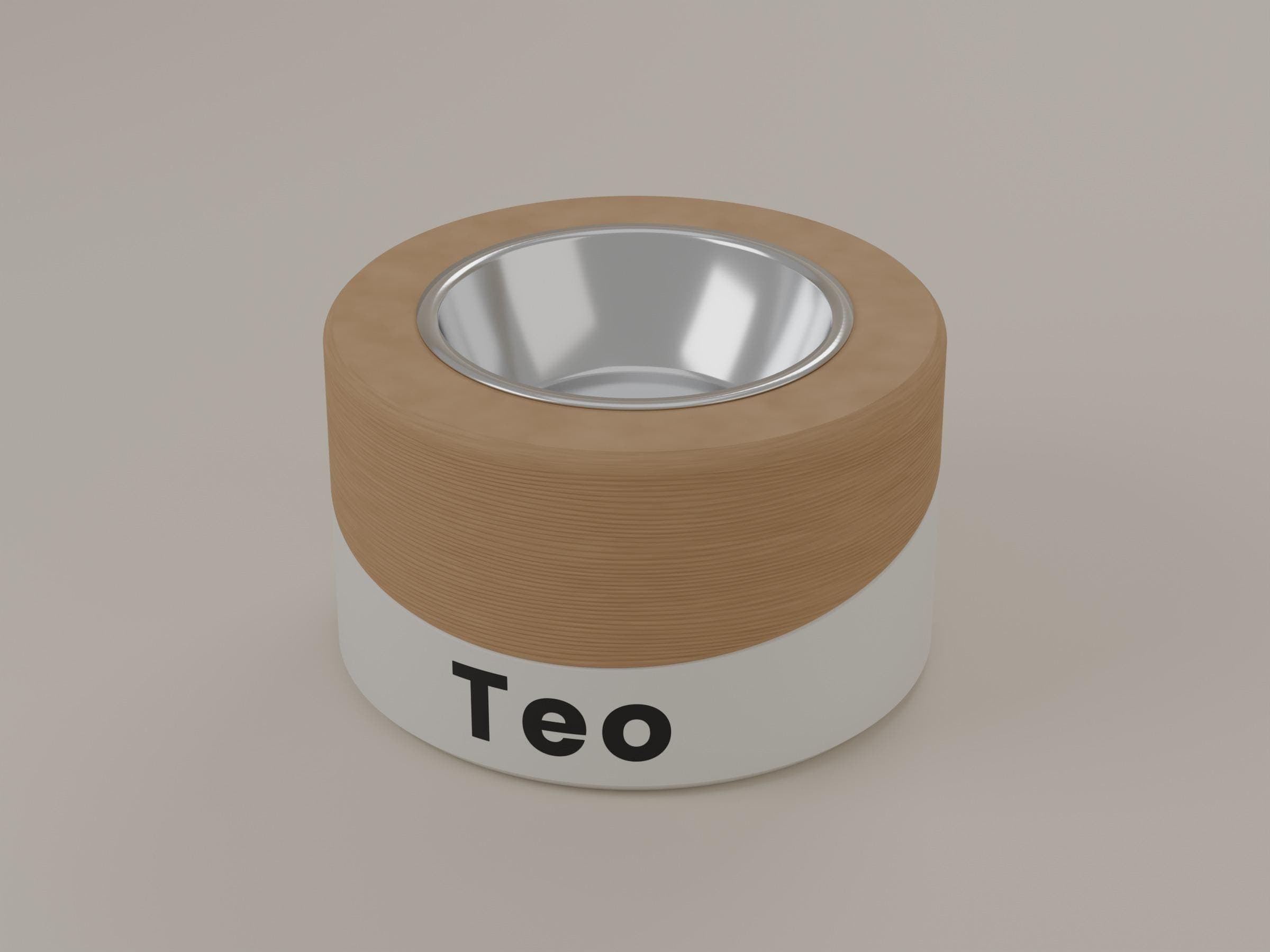 Personalized Raised Bowl Stand, Wood Look with Stainless Steel Bowl — 5