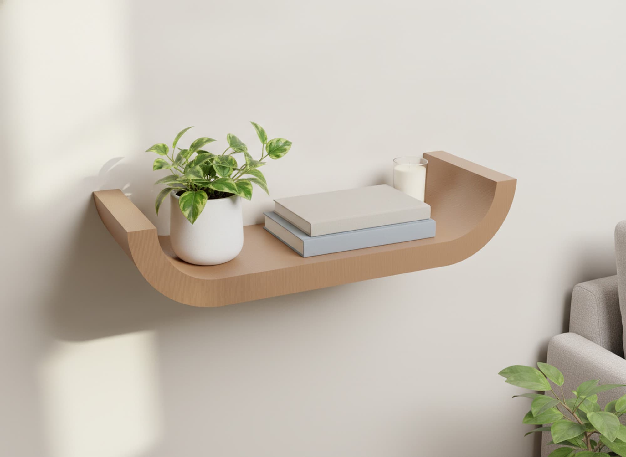 Curved Floating Wall Shelf — Caramel or Marble — photo 1 sur 2