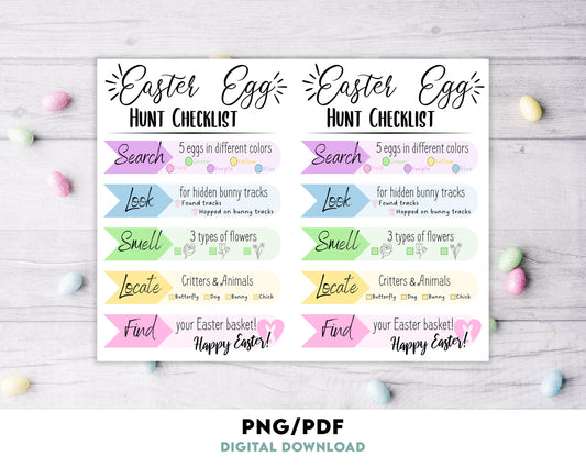 Easter Egg Hunt Checklist - Printable Digital File for Family Fun - English and French