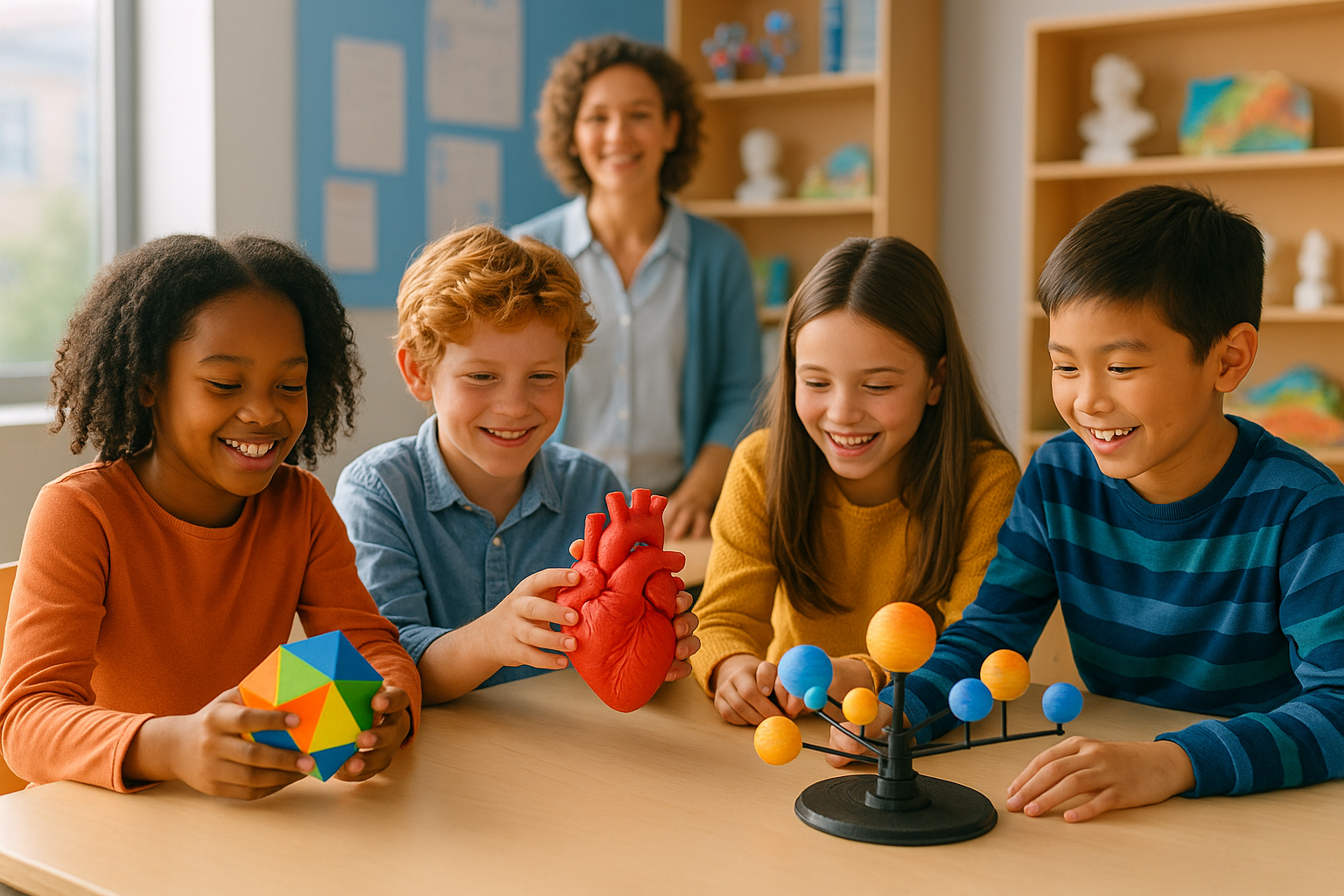 Students learning with 3D printed educational materials